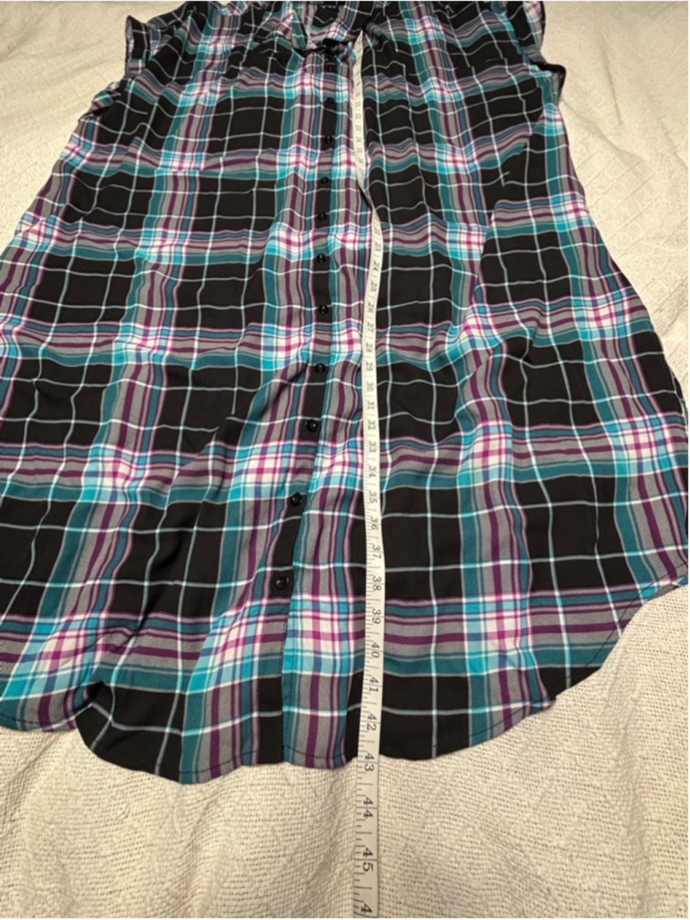 EUC Torrid Black Aqua Purple Plaid Chiffon Button Down Shirt Kimono Size 3X - Picture 4 of 7
